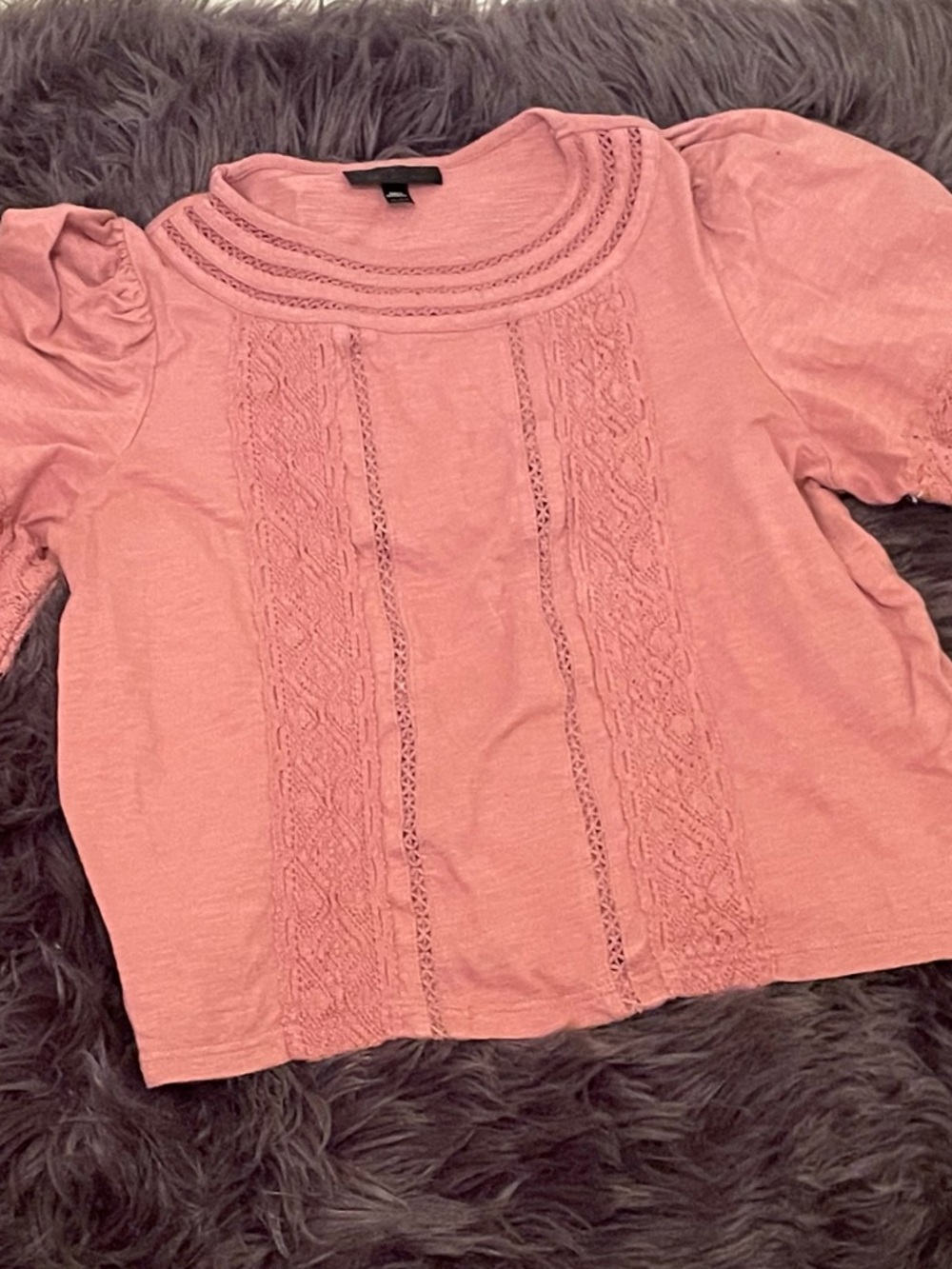 Topshop Long Sleeve Lace-Trim Puff Sleeve Top